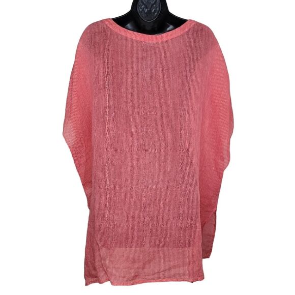 Eileen Fisher Women's Pink Linen Gauze Striped Tunic Kimono Top Large - Picture 3 of 8